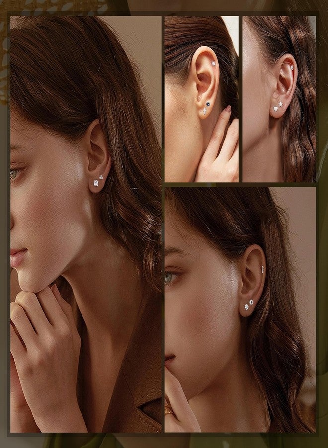 Vegolita مجموعة أقراط فيجوليتا 18 زوجًا من التيتانيوم والفولاذ المقاوم للصدأ عيار 18، مناسبة للنساء والرجال، مضادة للحساسية، ذات ظهر مسطح، تُثبّت على الغضروف، مرصعة بالزركونيا المكعبة على شكل هلال ونجمة وقلب وكرة، مقاسات 6 مم و8 مم وS/6 مم - Image 3